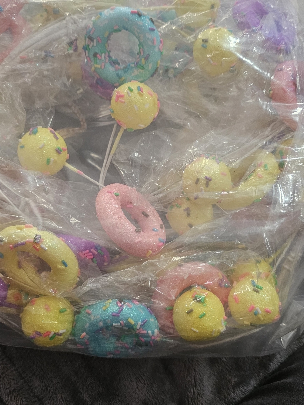 Pastel Donut & Sprinkle Party Picks - Pink, Yellow, Blue, Purple Garland
